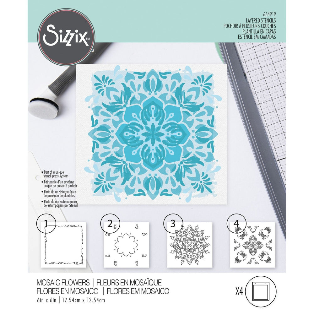 Sizzix • layered stencils mosaic flowers 4stuks
