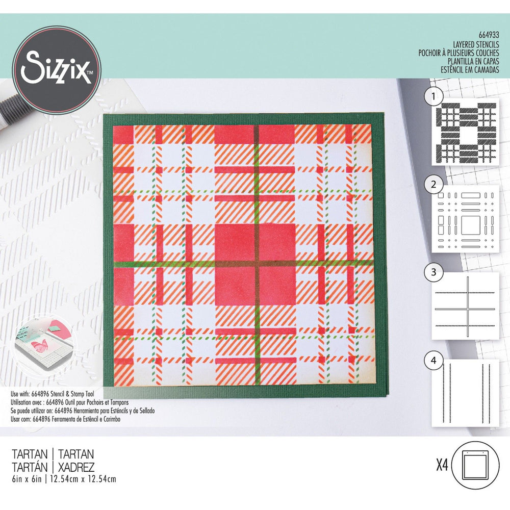 Sizzix • layered stencils tartan 4stuks