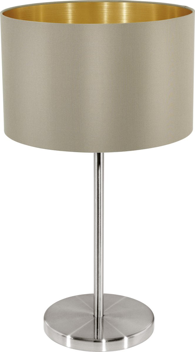 Eglo maserlo - tafellamp - 1 lichts - ø23 cm - stof - taupe, goud