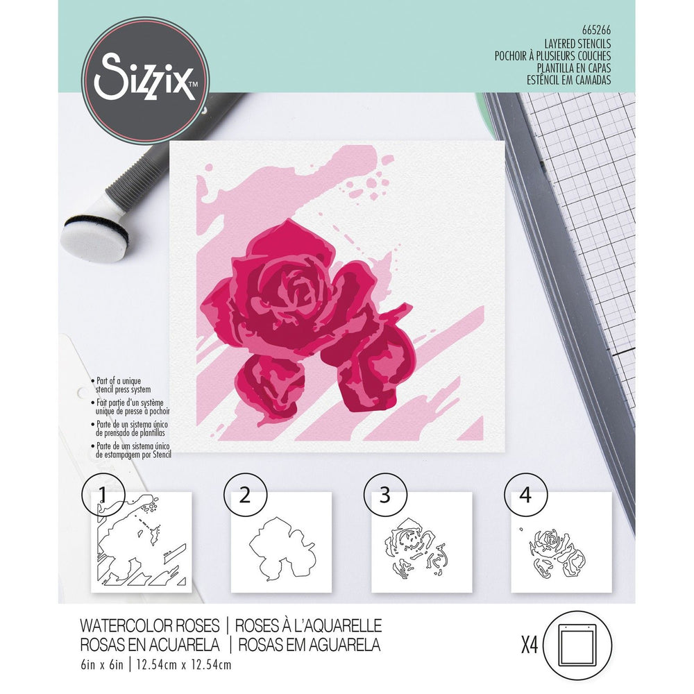 Sizzix • layered stencils watercolor roses 4stuks