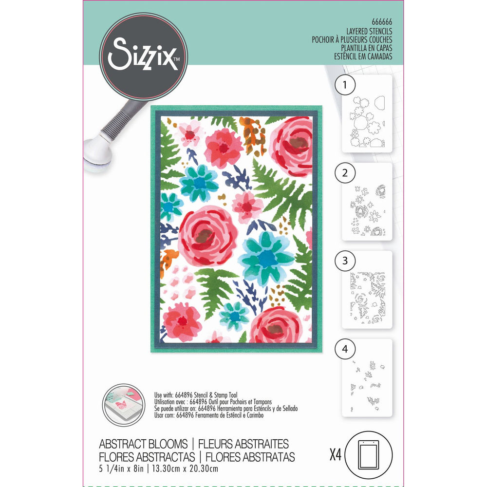 Sizzix • layered stencil a6 abstract blooms 4pcs
