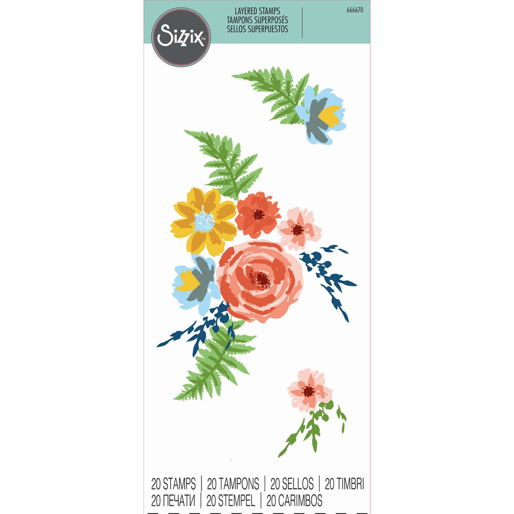 Sizzix • layered clear stamp set painted florals 20pcs