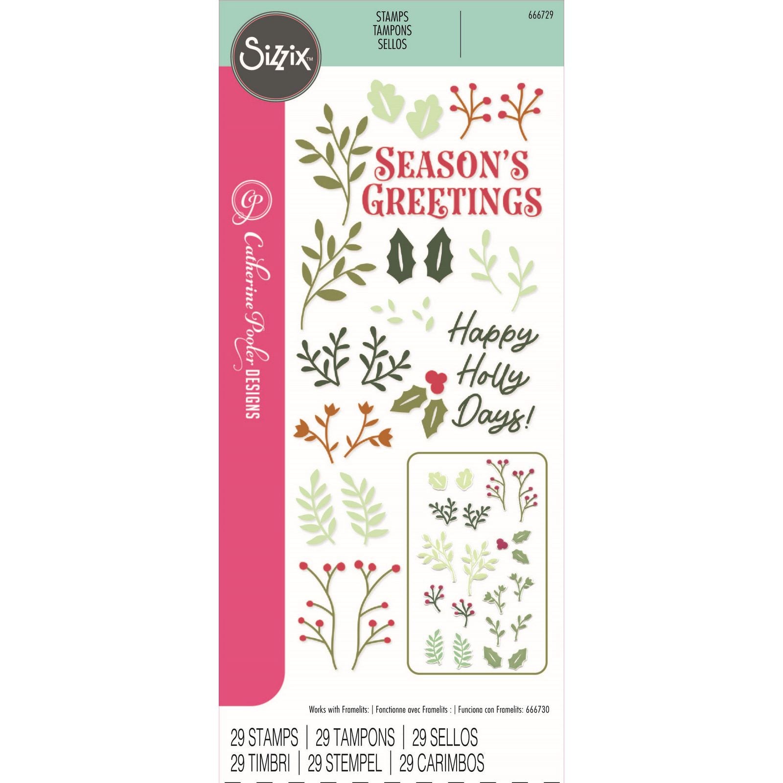 Sizzix • clear stamp set happy holly days 29pcs