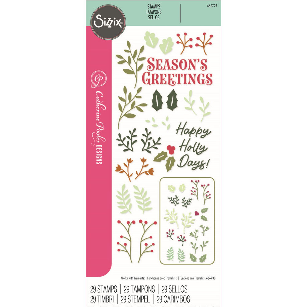 Sizzix • clear stamp set happy holly days 29pcs