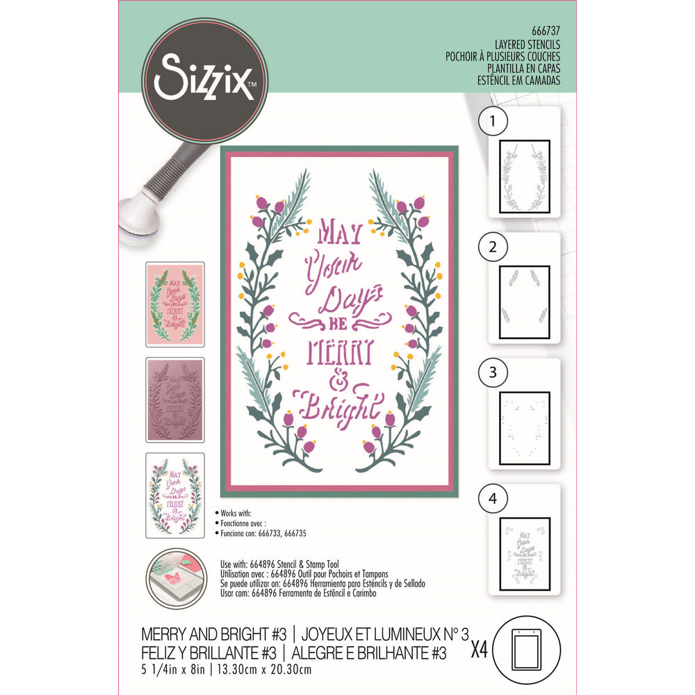 Sizzix • layered stencils a6 merry bright 4pcs