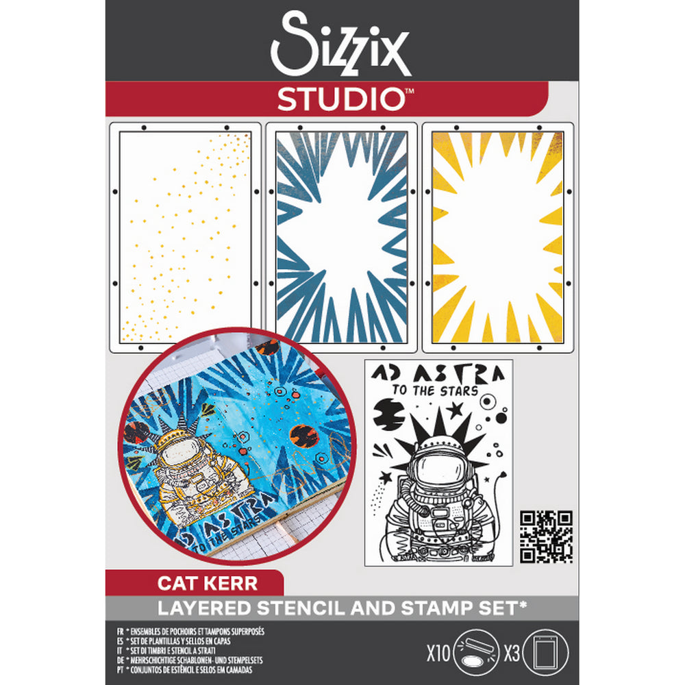 Sizzix • studio clear stamps set 10pcs 3pcs stencils ad astra by cat kerr