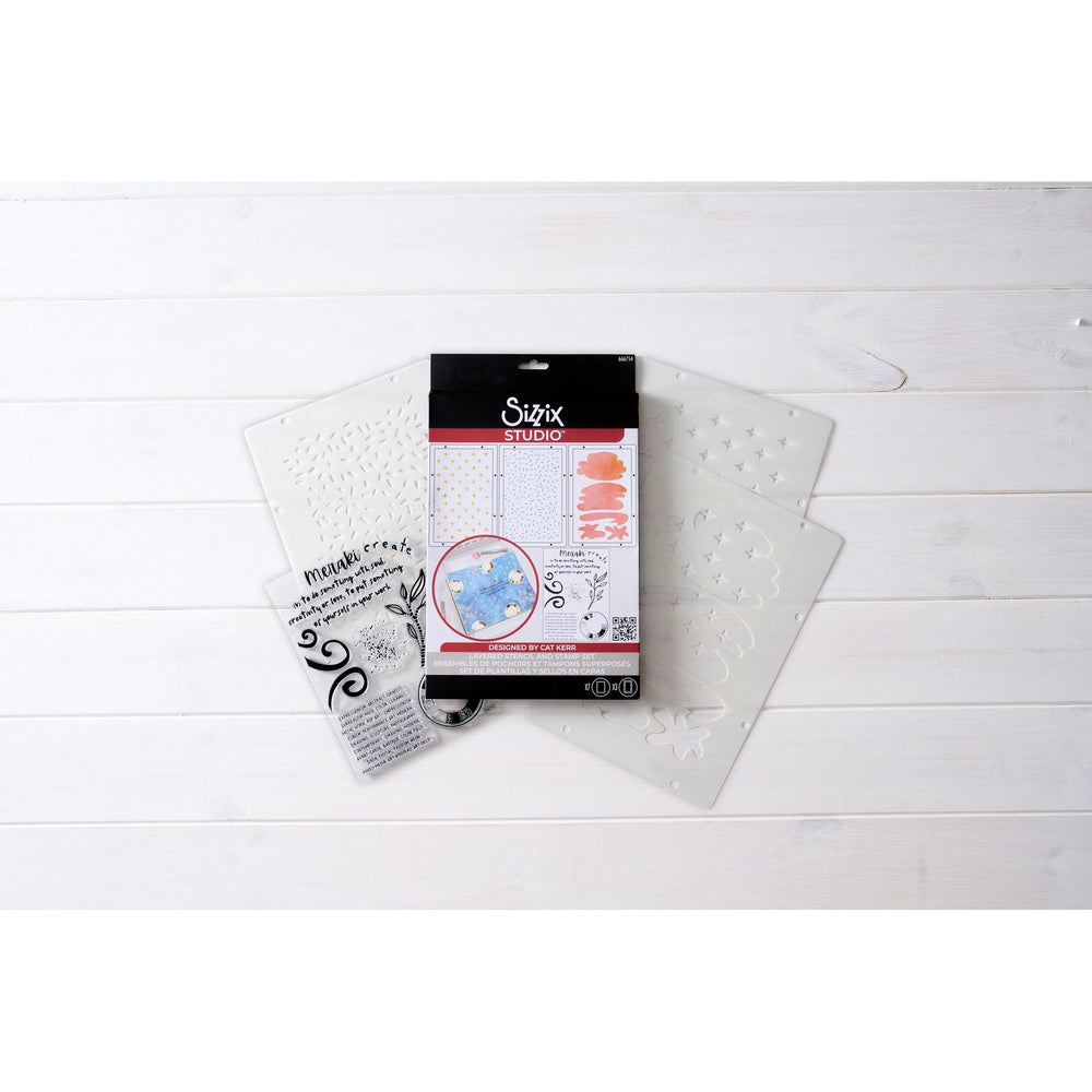 Sizzix • studio stamps set 7pcs 3pcs stencils create by cat kerr