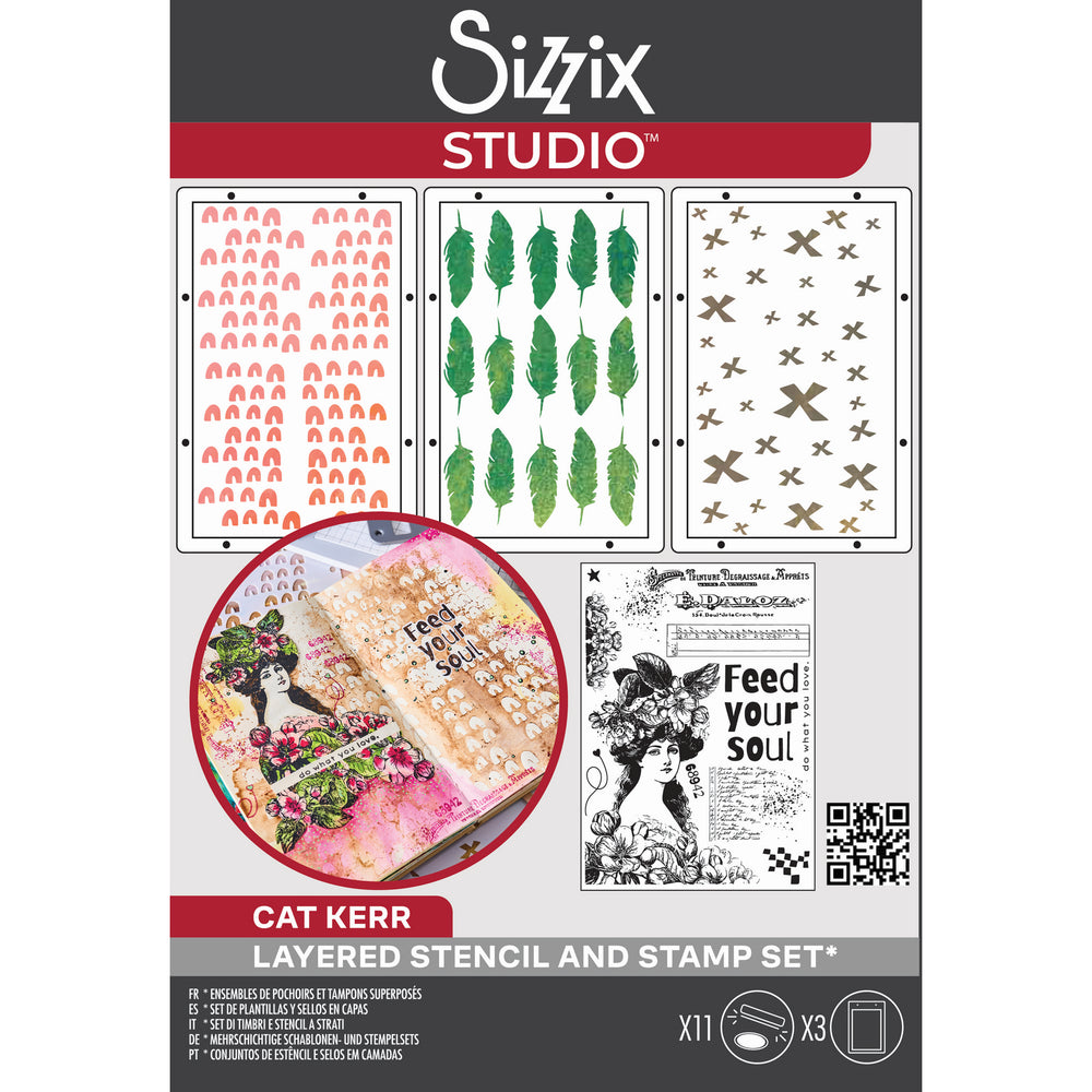 Sizzix • studio stamps set 11pcs 3pcs stencils feed your soul by cat kerr