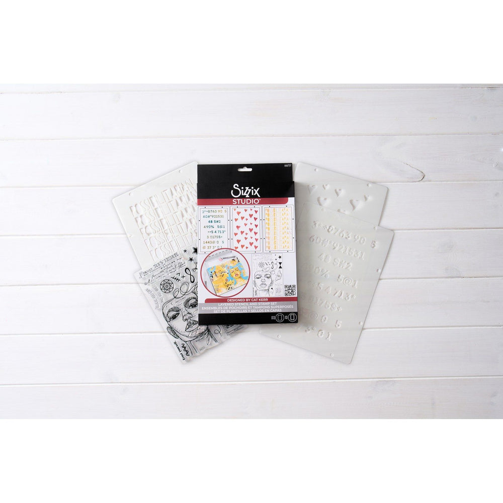 Sizzix • studio stamps set 13pcs 3pcs stencils possibilitarian by cat kerr