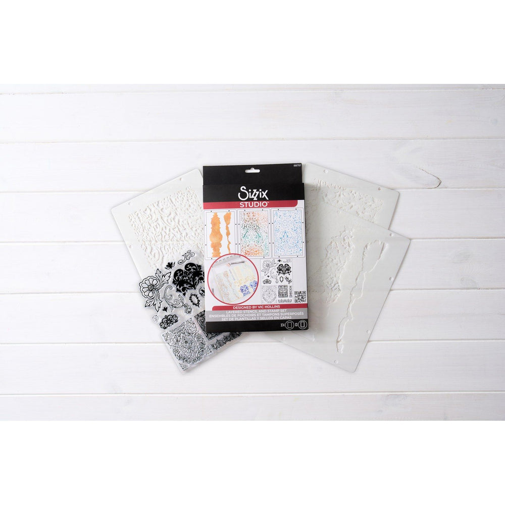 Sizzix • studio stamps set 14pcs 3pcs stencils ornate by vic hollins