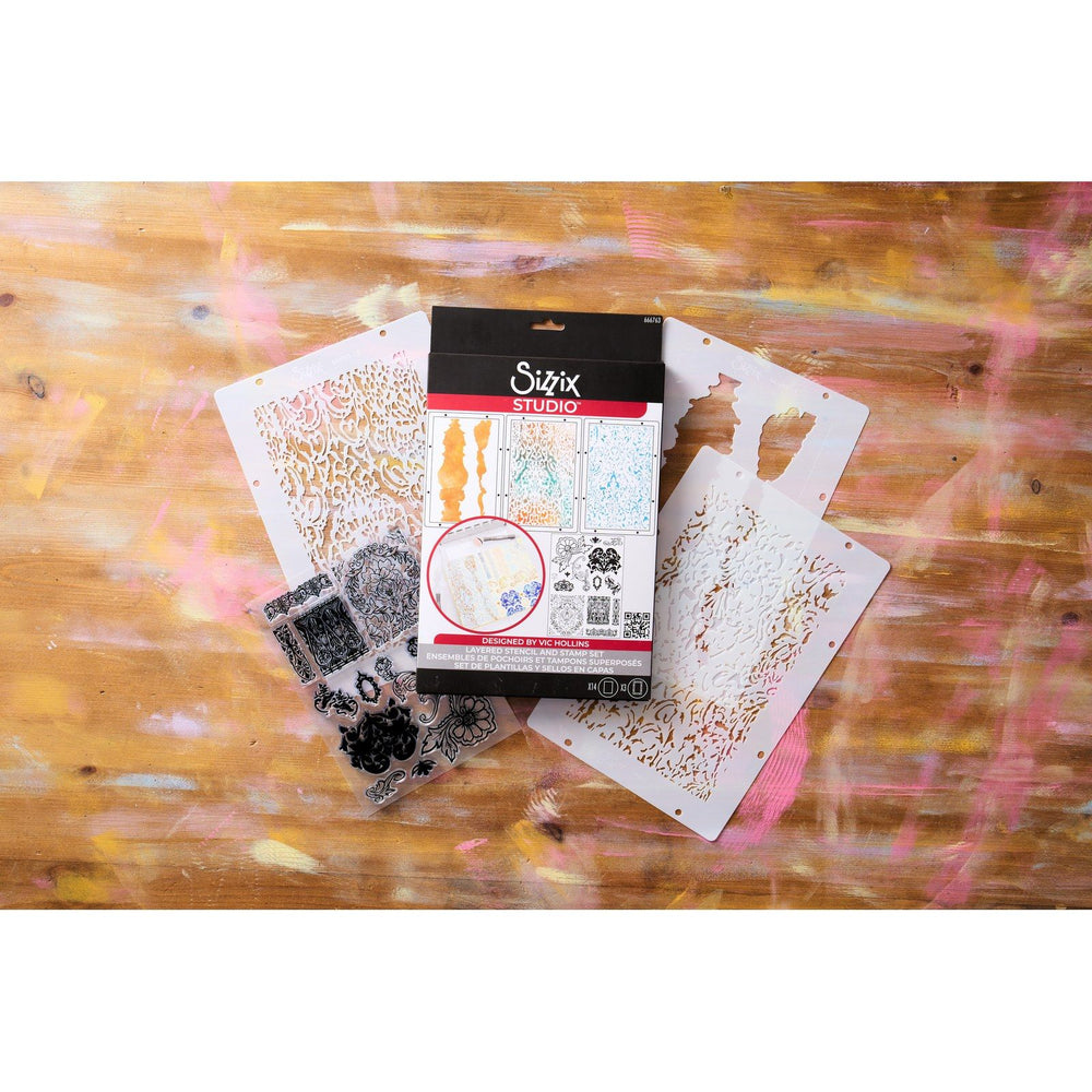 Sizzix • studio stamps set 14pcs 3pcs stencils ornate by vic hollins
