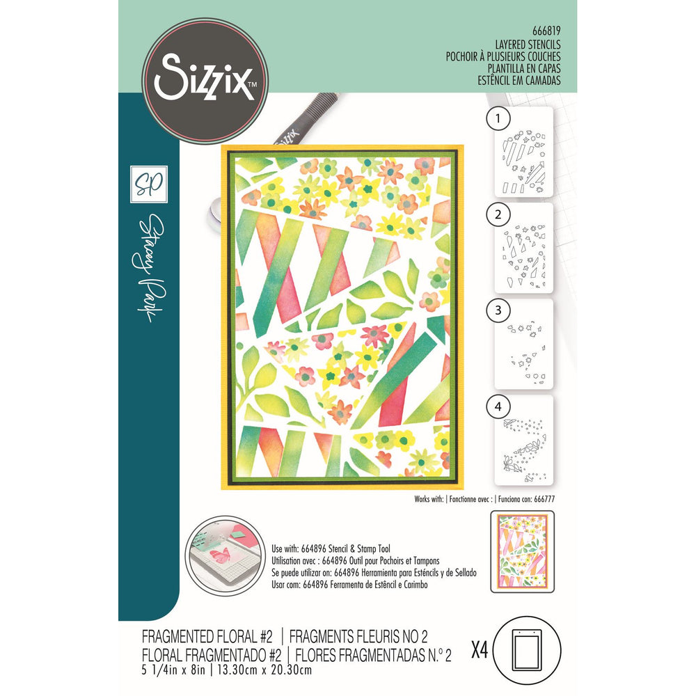 Sizzix • stencil fragmented floral nr.2 4pcs