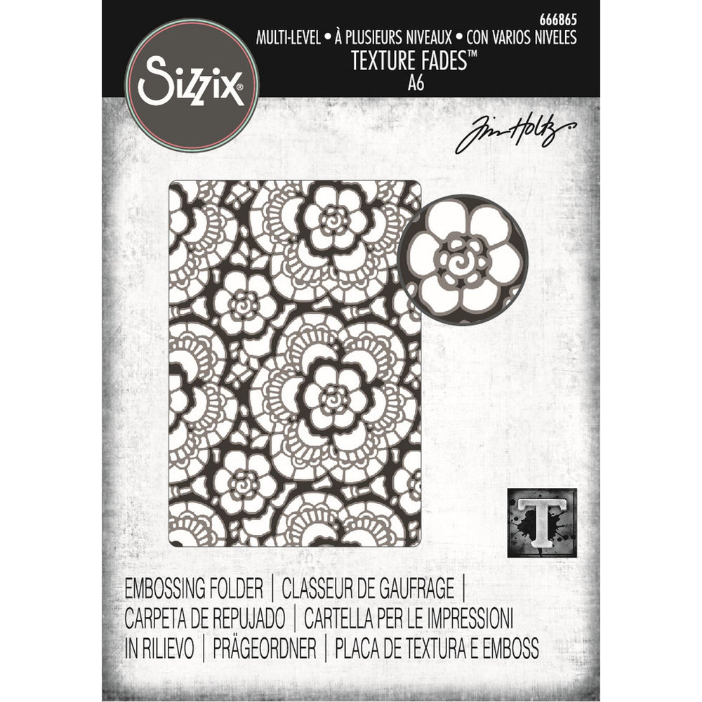 Sizzix • multi level textured impressions embossing folder vault lace by tim holtz
