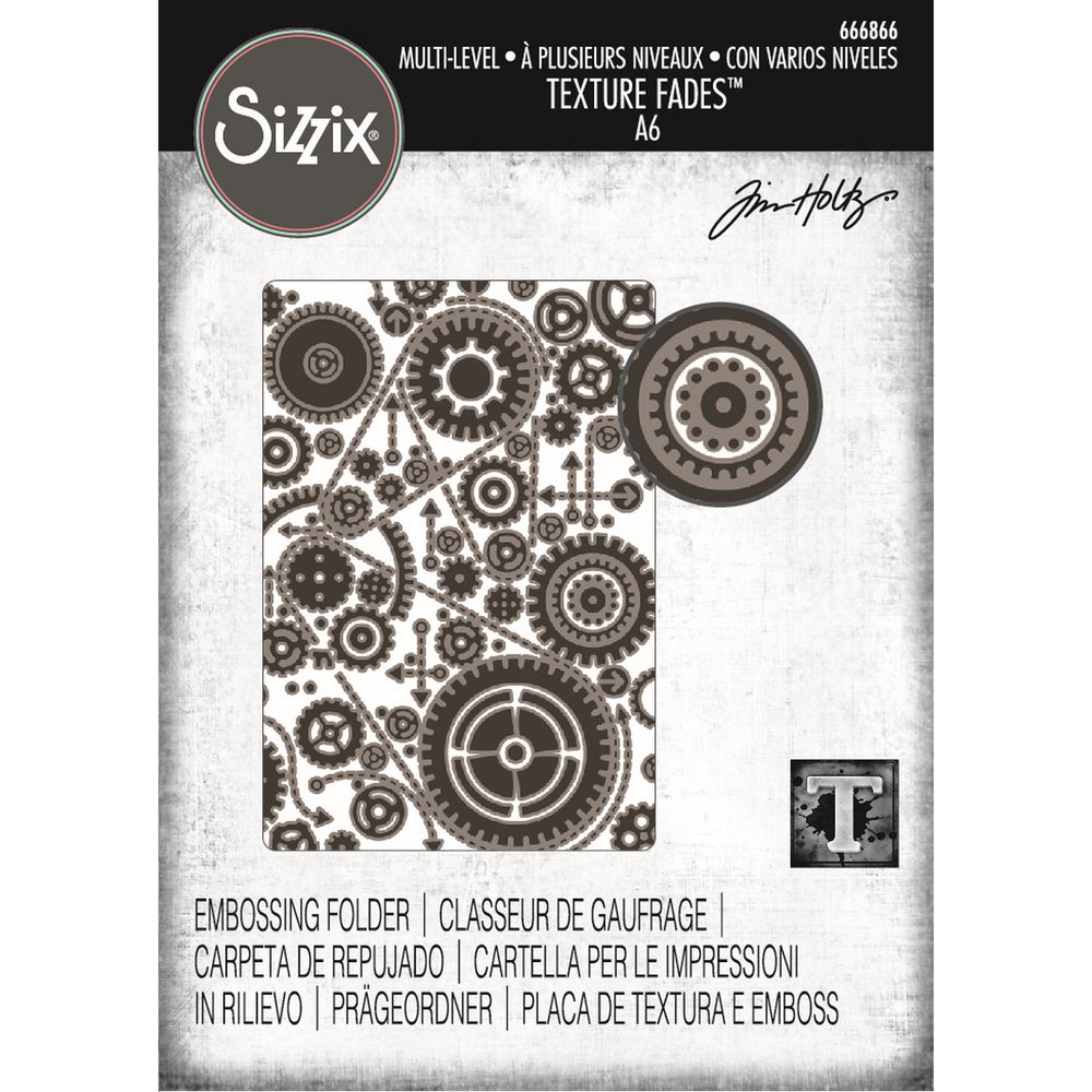 Sizzix • multi level textured impressions embossing folder vault gears by tim holtz