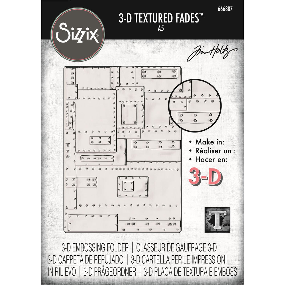 Sizzix • 3d texture fades embossing folder foundry large a5 by tim holtz