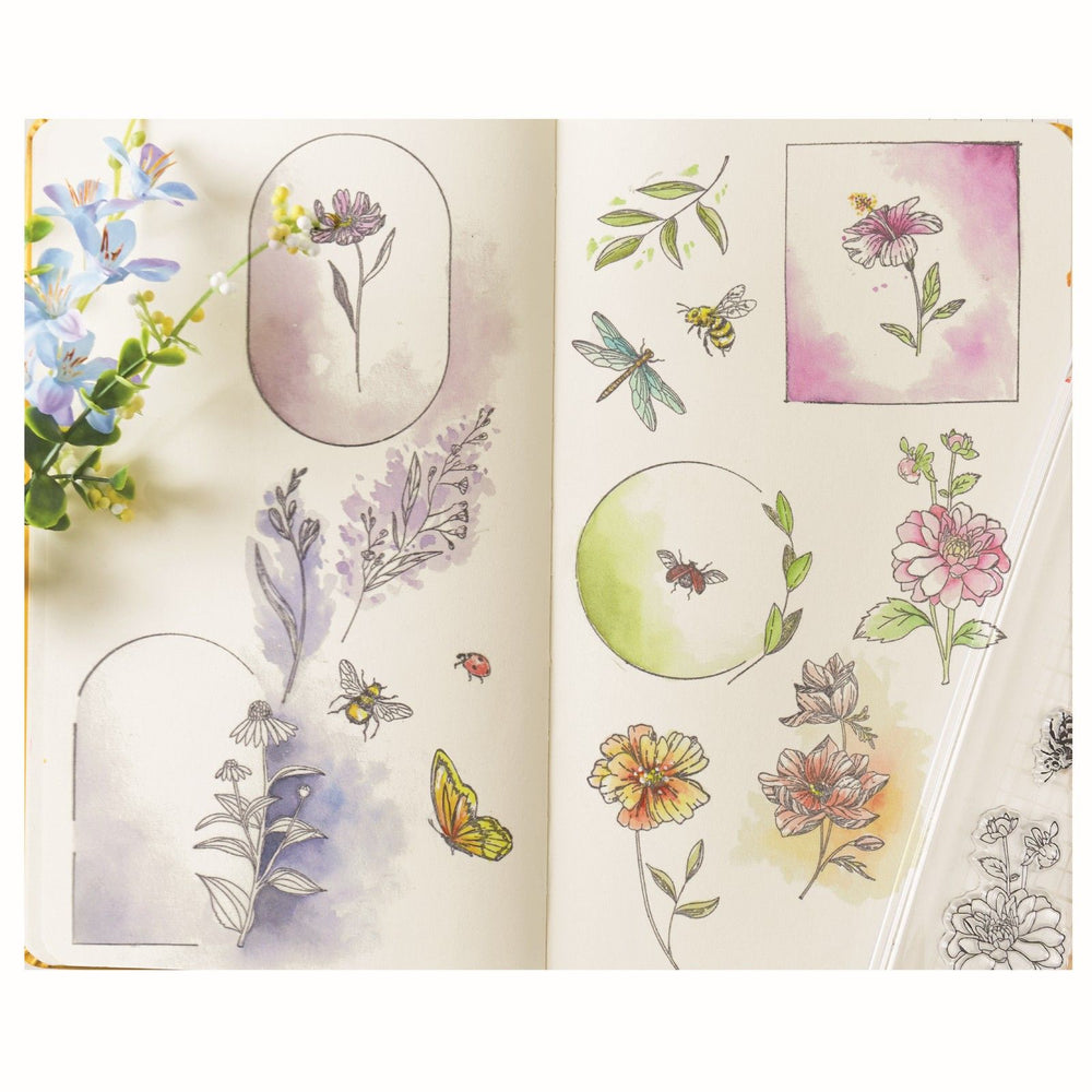 Sizzix • clear stamp set 18pcs floral frames and mini flowers by willow wolfe
