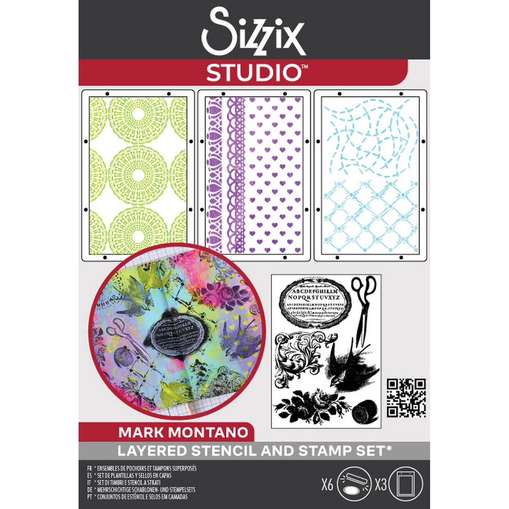 Sizzix • studio: a5 clear stamps 3pcs a5 stencils stitches by mark montano