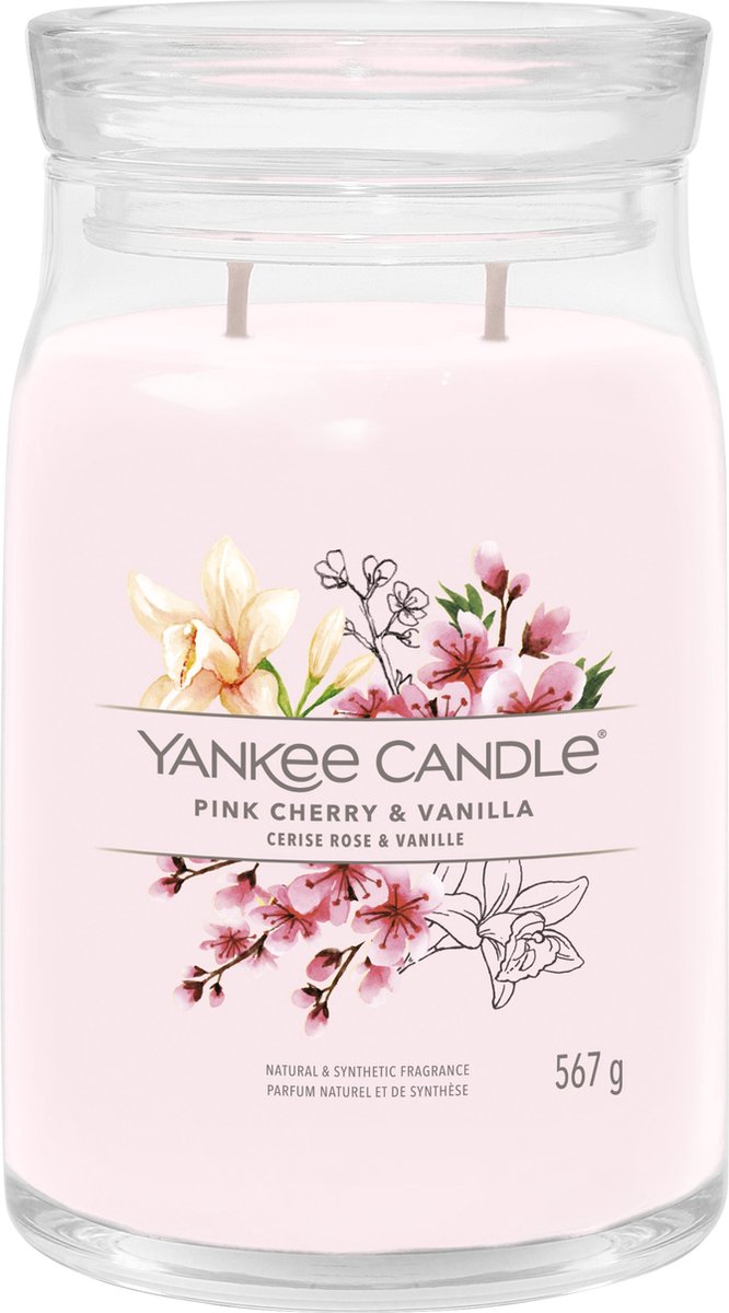 Yankee candle - pink cherry vanilla large jar geurkaars - 90 branduren - twee lonten