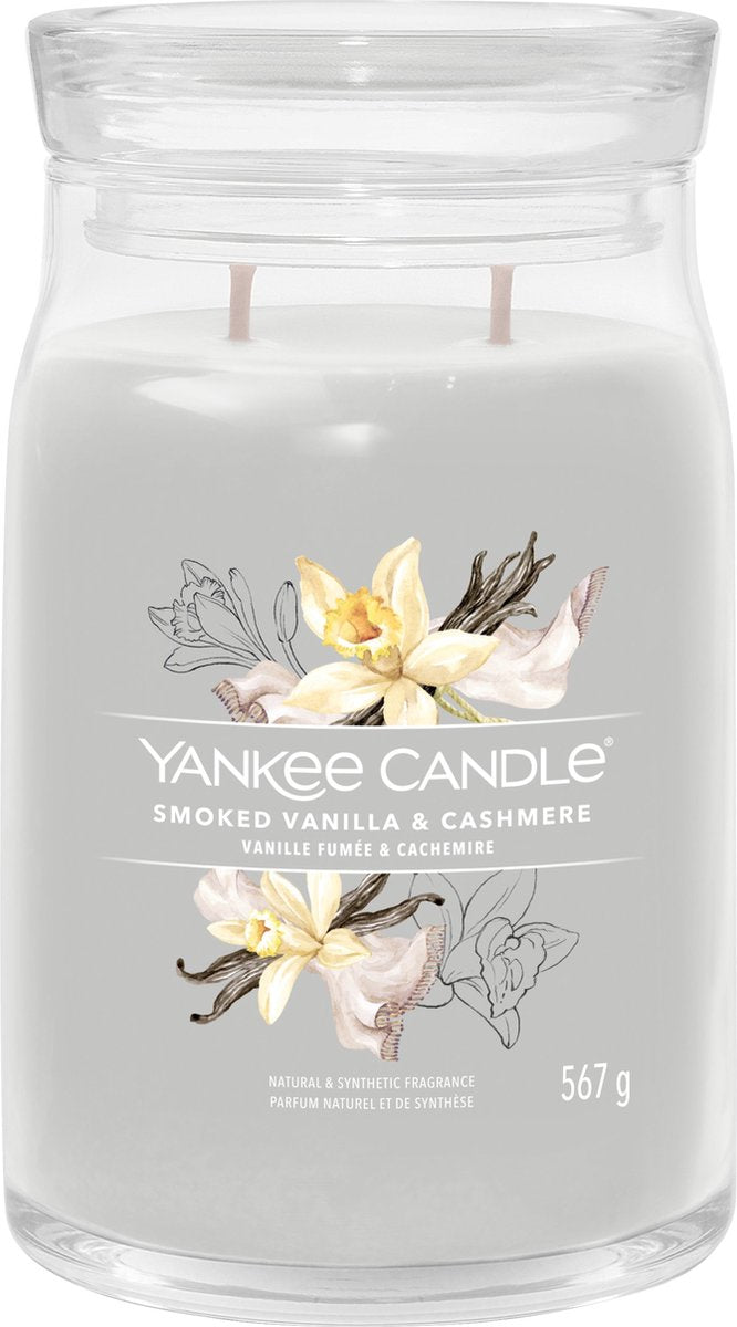 Yankee candle - smoked vanilla cashmere large jar geurkaars - 90 branduren - twee lonten