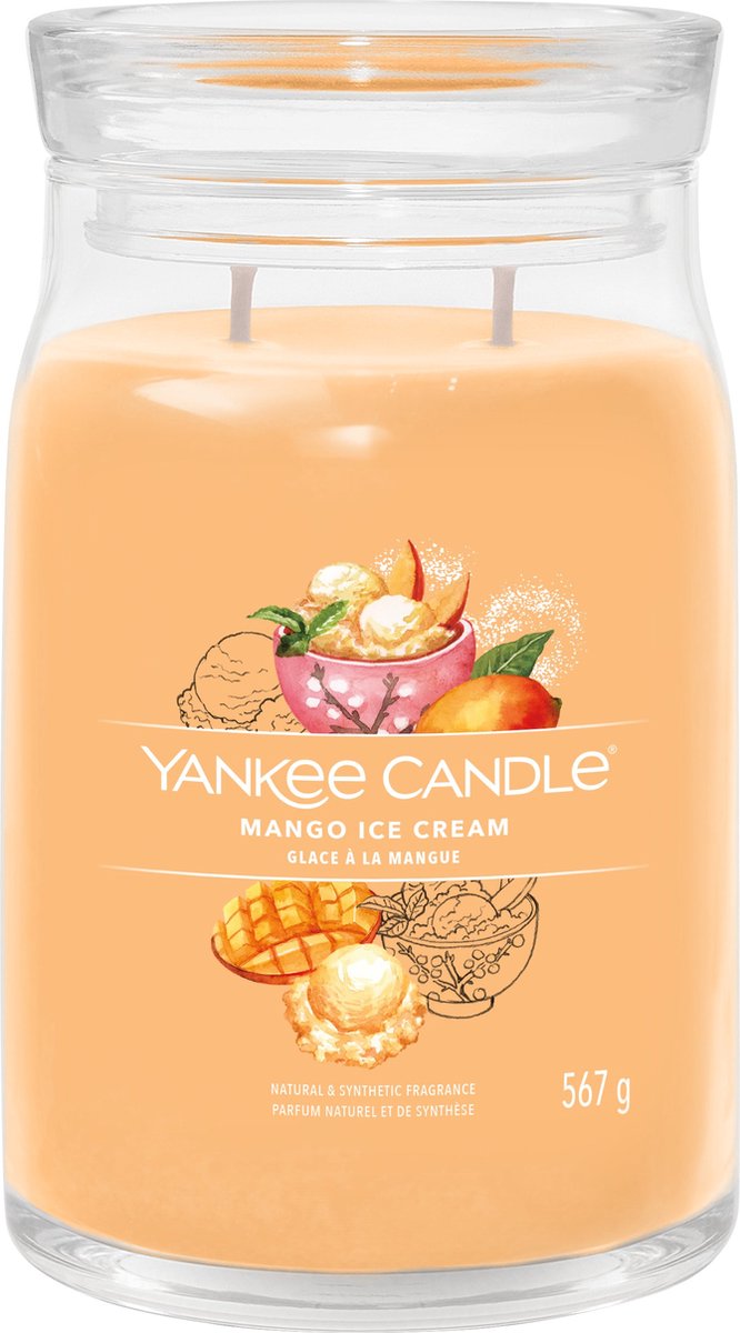 Yankee candle - mango ice cream large jar geurkaars - 90 branduren - twee lonten
