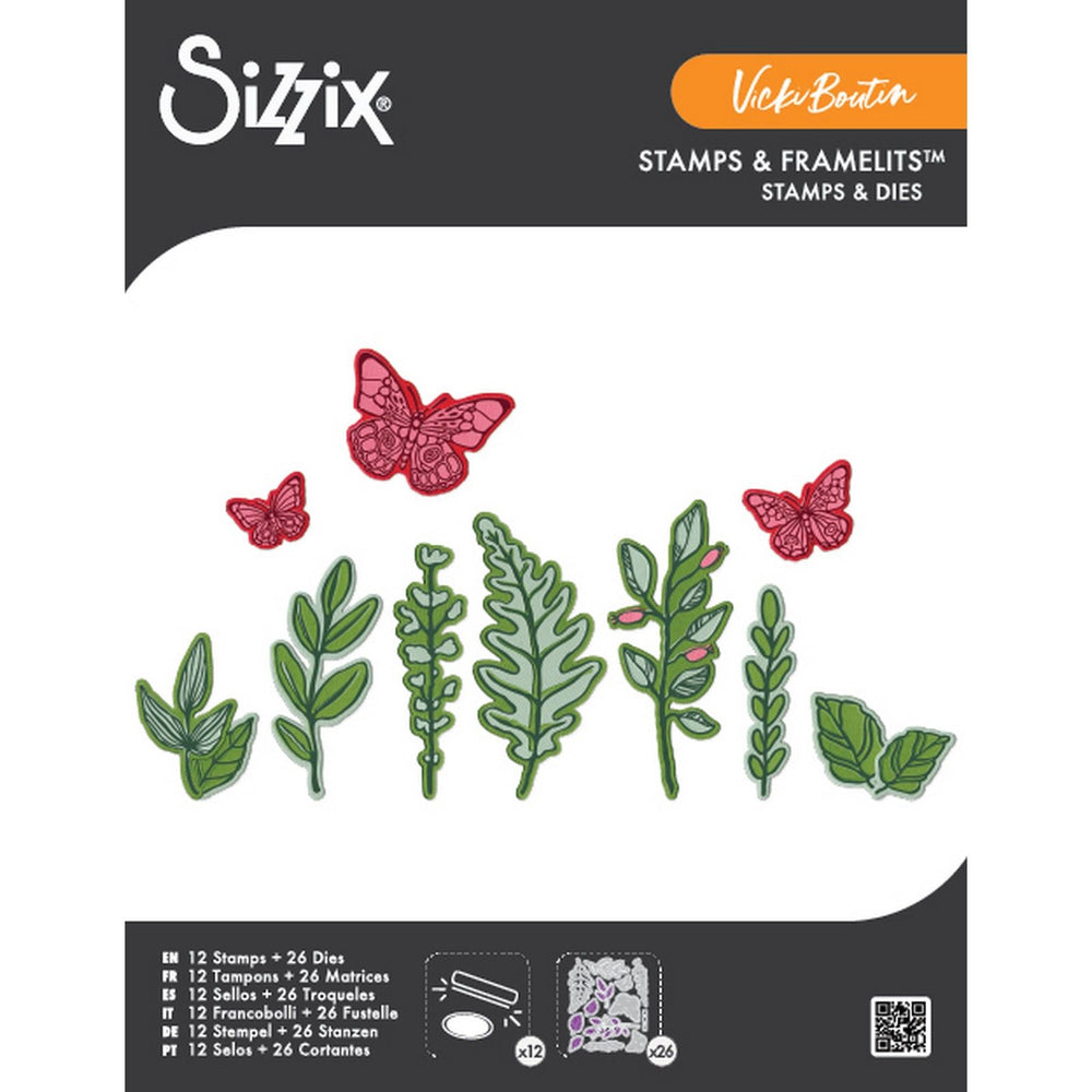 Sizzix • clear stamps set 12pcs 26pcs framelits die greenery layers 1 by vicki boutin