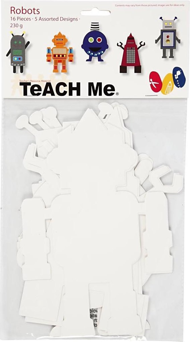 Creotime robots teach me 22,5 - 24 cm karton wit 16 stuk