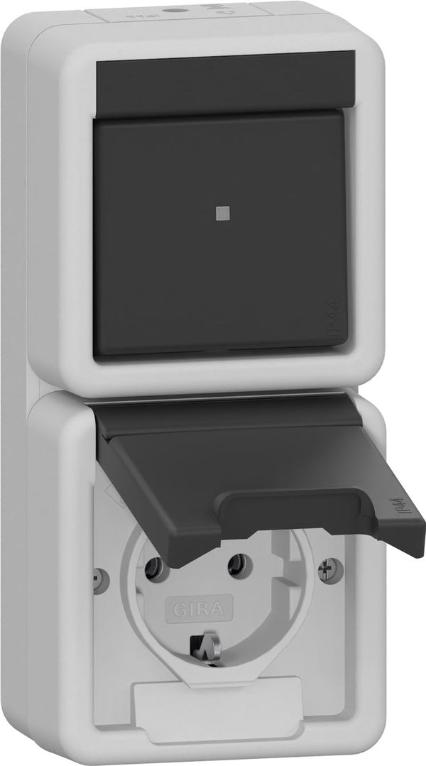 Gira verticale schakelaar stopcontact combinatie ip44 grijs - 417630 - e3zm4