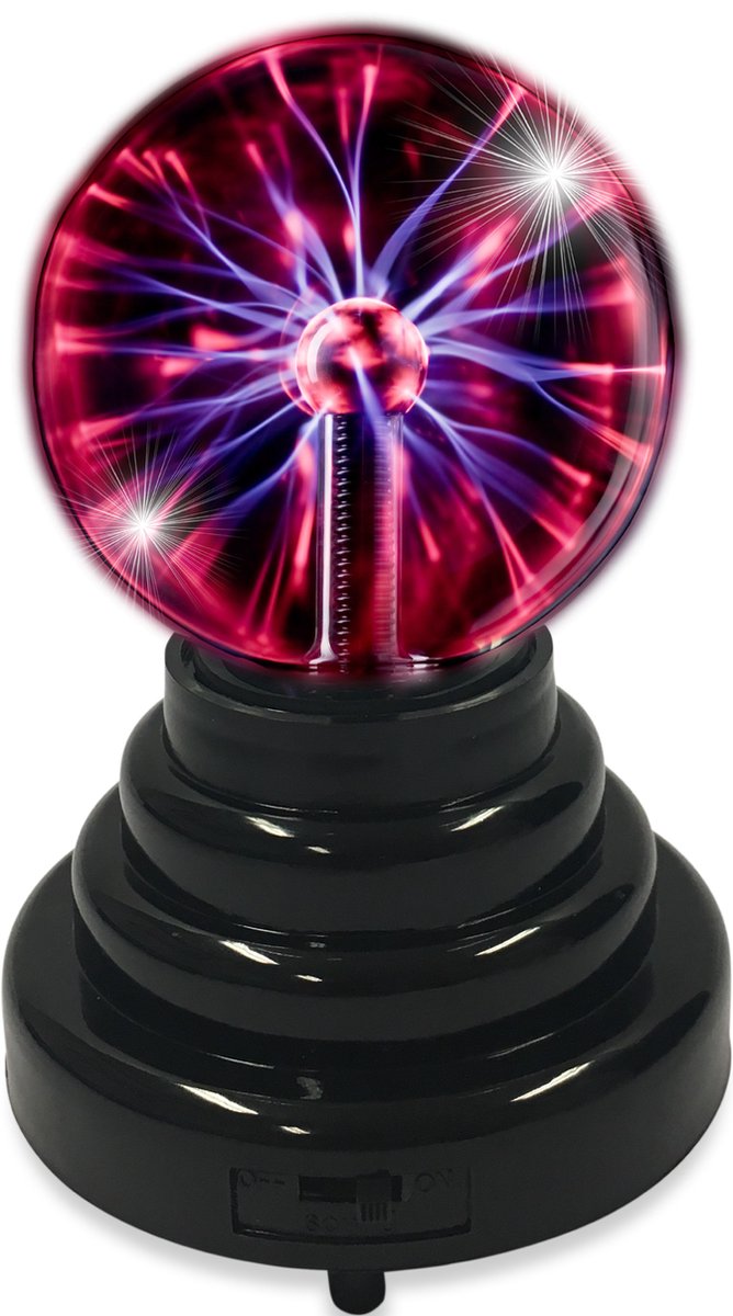 Partyfunlights - plasmabol met lichteffecten - reageert op aanraking - werkt op usb en batterijen - hoogte 14 cm