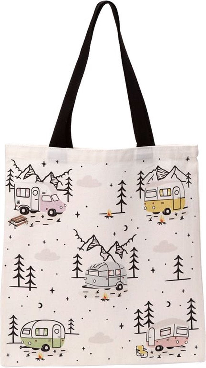 Puckator tas shopper - wildwood camper caravan - polykatoen herbruikbaar - 39.5x37.5cm