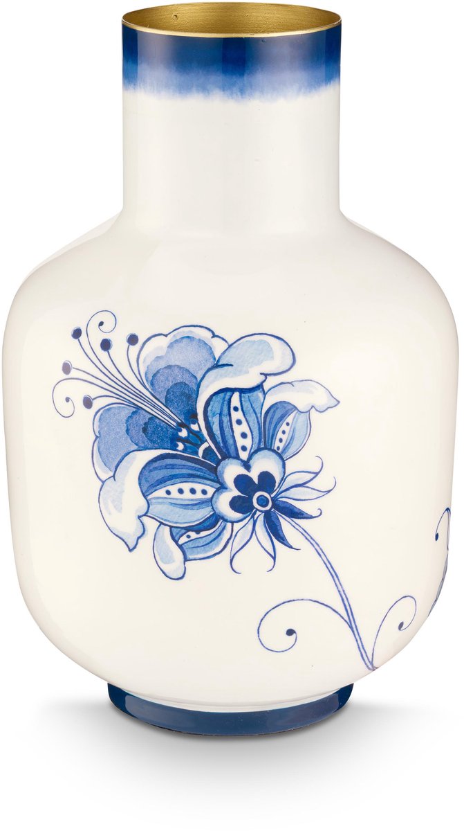 Pip studio vaas pip the blue bird - bloemenvaas van metaal - blauw - 36cm