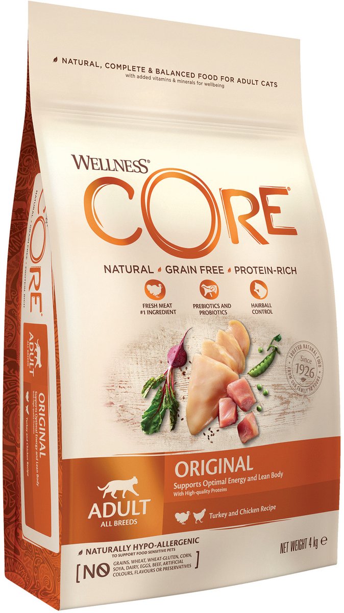 Wellness core grain free cat original kalkoen kip - kattenvoer - 4 kg voor de volwassen kat