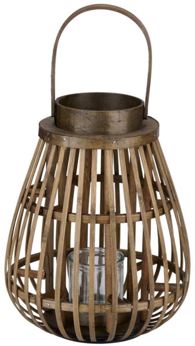 Arti casa houten lantaarn met glas - decoratieve waxinelichthouder - 26 x 26 x 32 cm - bruin