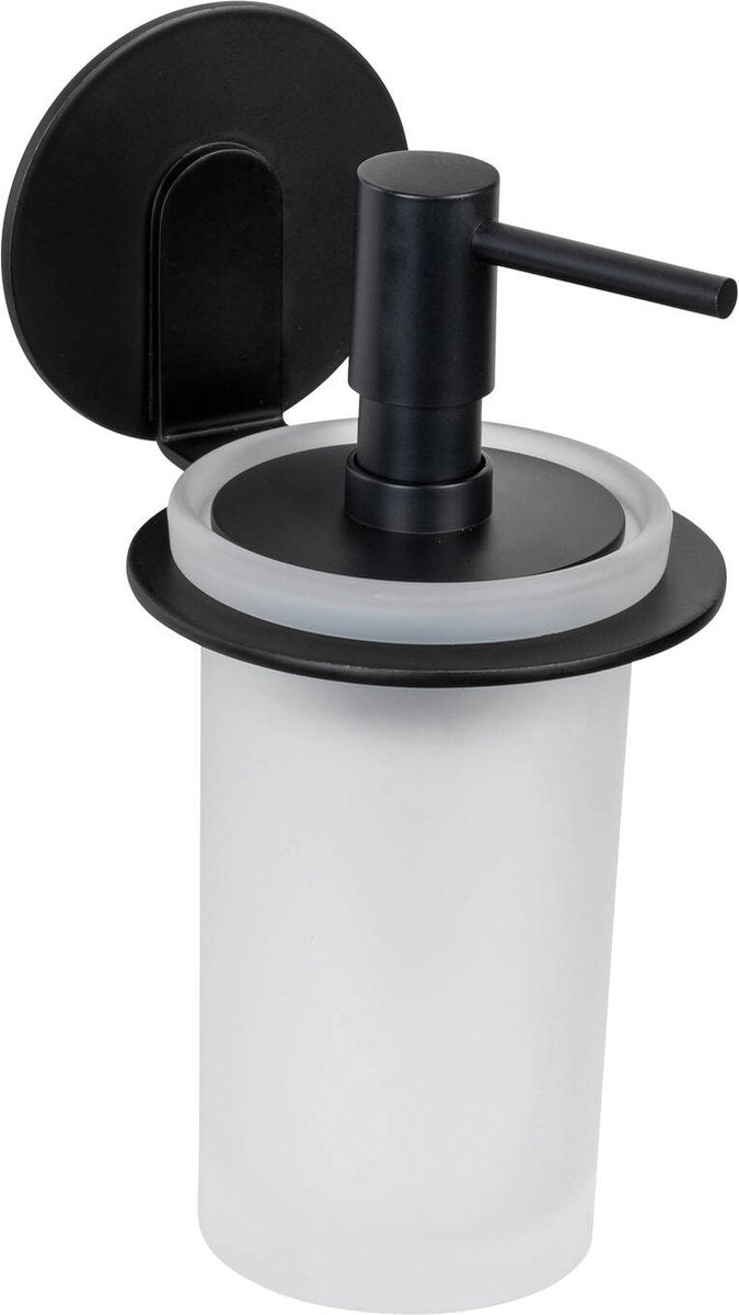Wenko turbo-loc zeepdispenser bivio mat zwart aluminium - zeeppompje - zwart - zelfklevend - zonder boren
