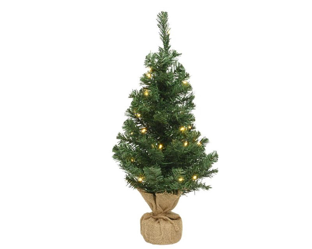 Everlands mini kunstkerstboom 45cm met jute zak led verlichting