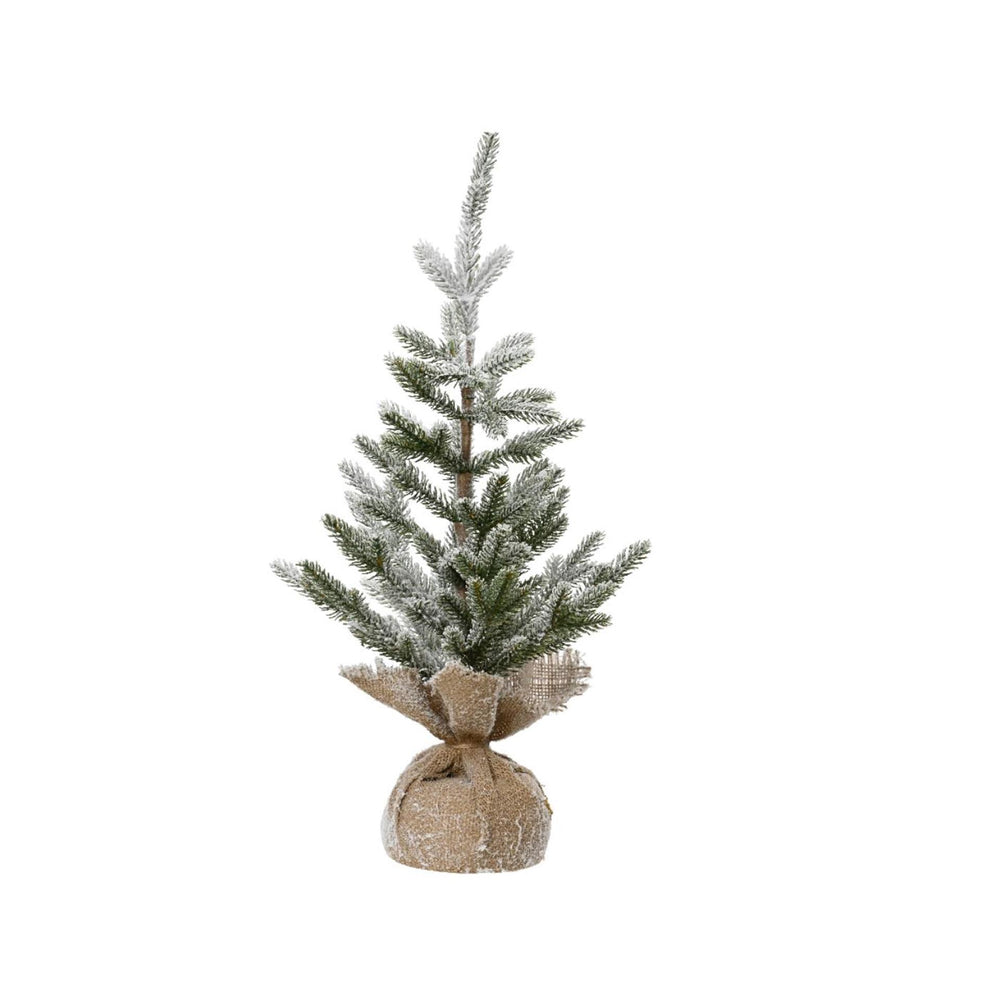 Decoris kunstkerstboom met sneeuw in jute zak ø30xh60cm