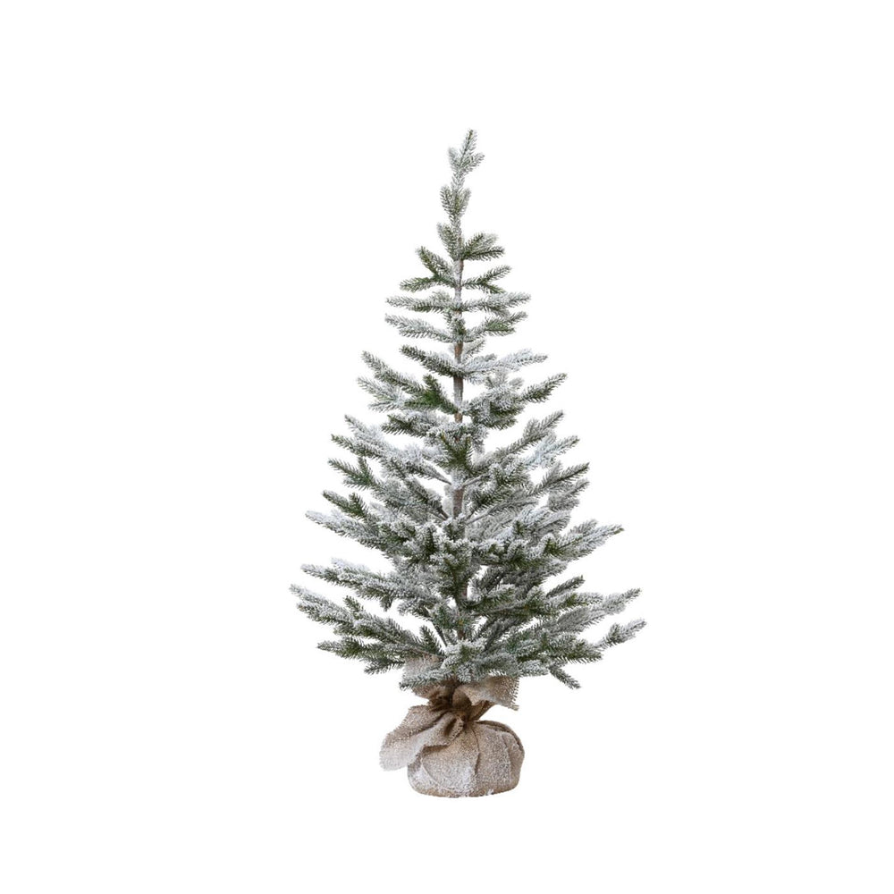 Decoris kunstkerstboom mini met sneeuw in jute zak ø50xh100cm