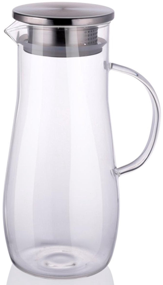 Alpina karaf met deksel 1.4 liter glas roestvrij staal transparant zilver