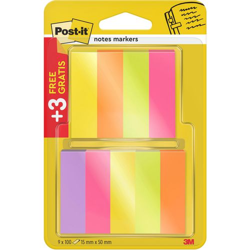 Indexen post-it 670p63 papier 15x50mm assorti pak 9 stuks
