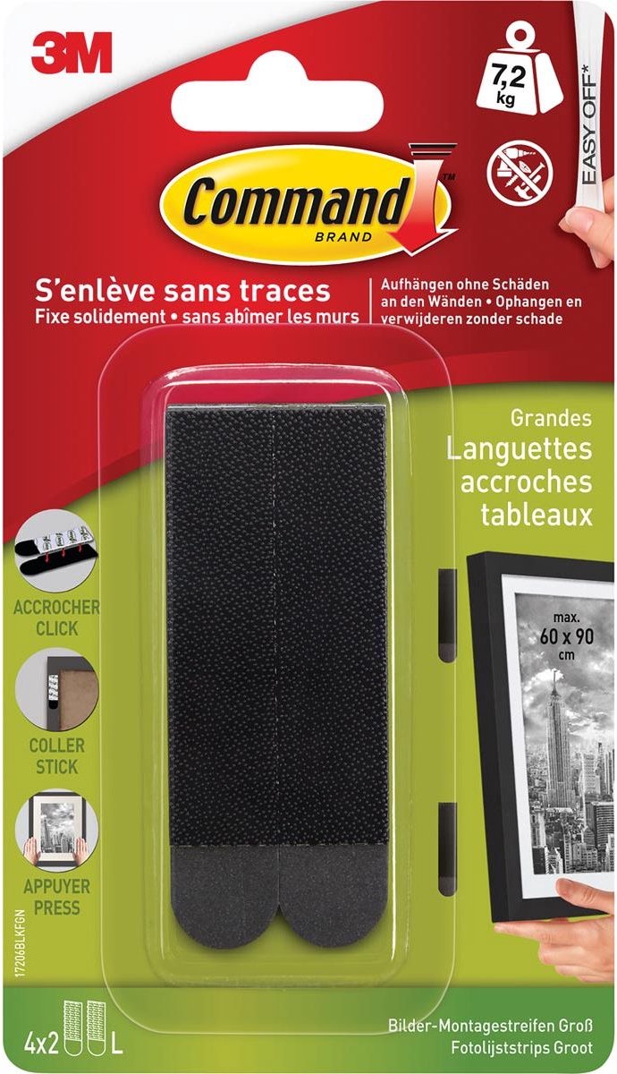 Command ™ fotolijststrips, 17206blk, zwart, groot, 4 x 2 strips, 7.2kg