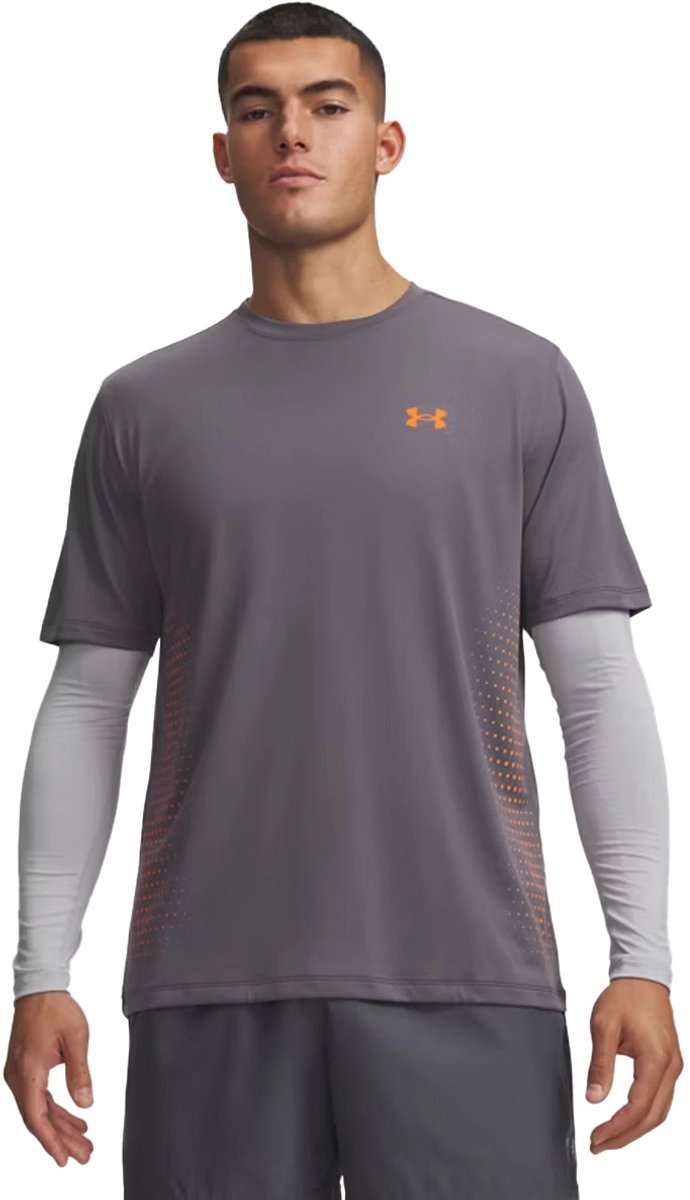 Under armour ua tech play short sleeve-gry heren sportshirt - castlerock outrageous oranje outrageous oranje