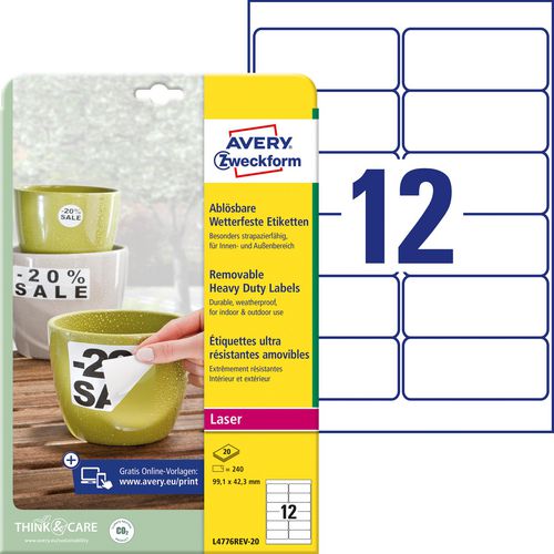 Etiketten avery l4776rev-20 wit 240 st