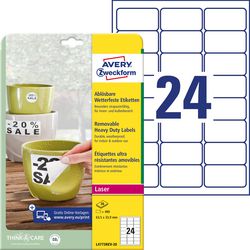 Avery herkleefbare polyester etiketten 63,5x33,9mm wit