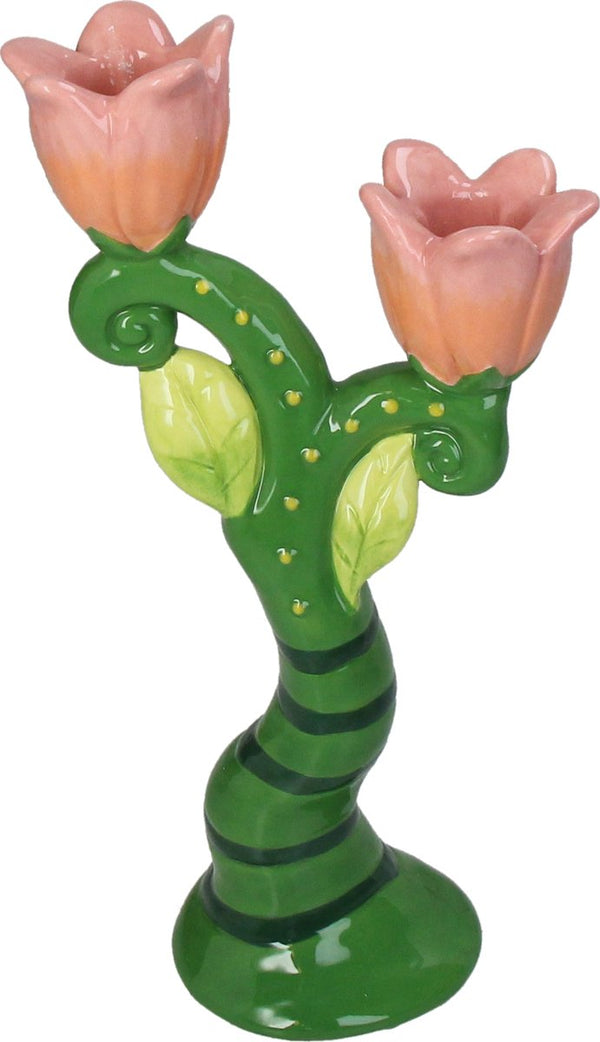 Hd collection kaarsenhouder bloemen aardewerk 13x7x25cm
