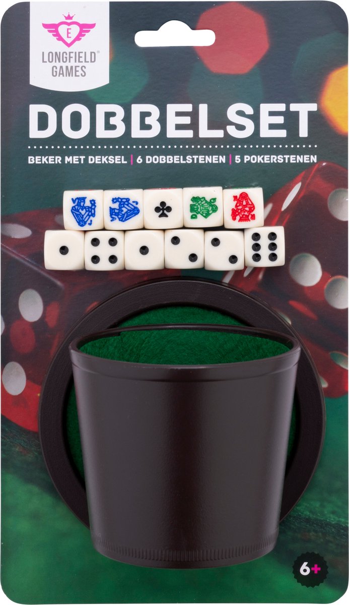 Longfield poker cup with lid - including 2 sets of dice (16mm) - dice set - classic dice game family game - engelhart