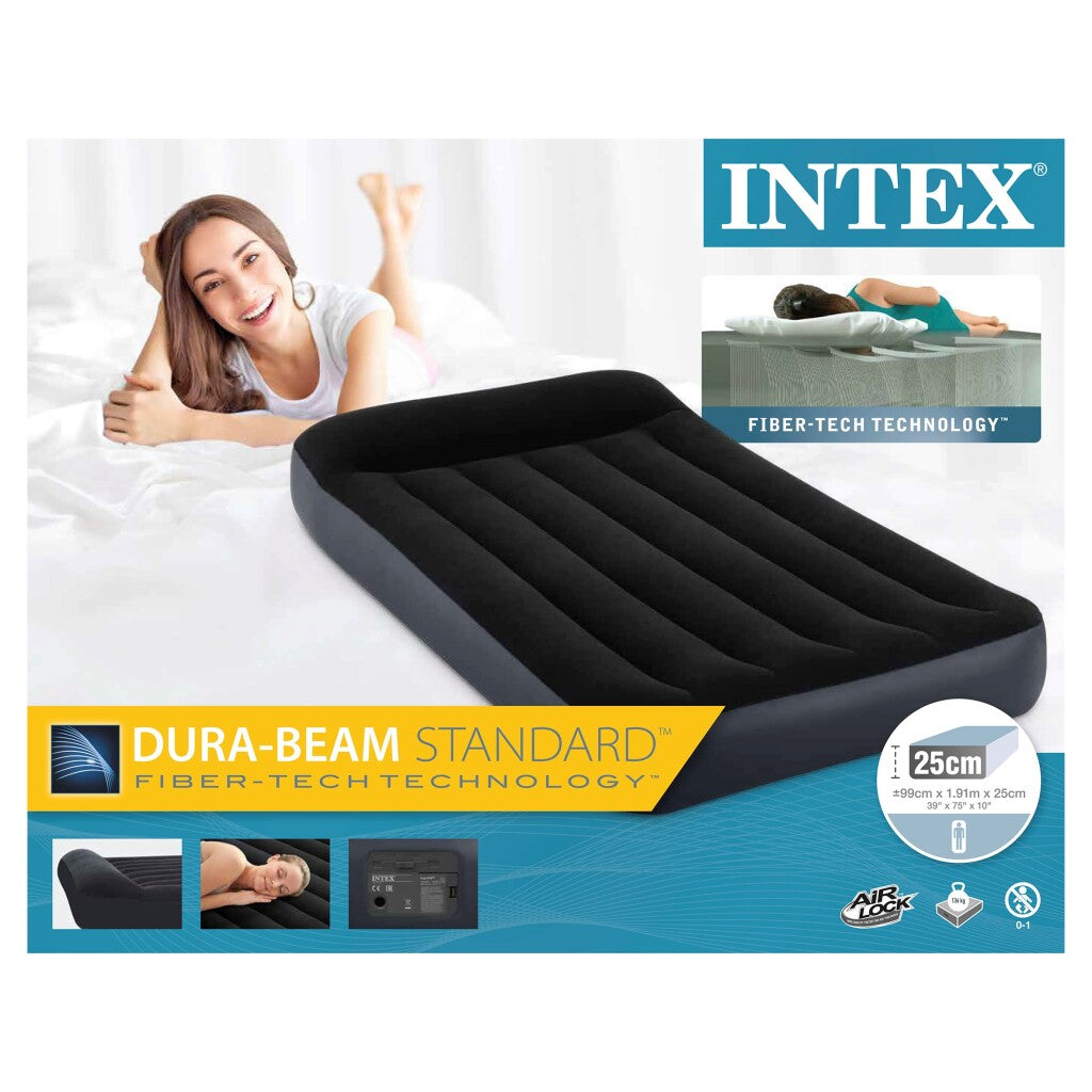 Intex 64146 hoofdkussen rest classic twin luchtbed + pracht 99x191x25 cm zwart