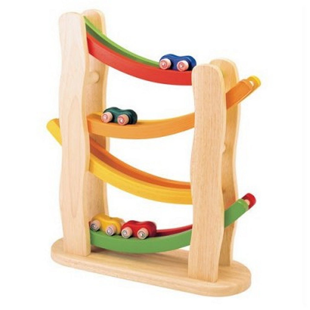 Pintoy houten regenboog helling autobaan + 4 auto #039;s