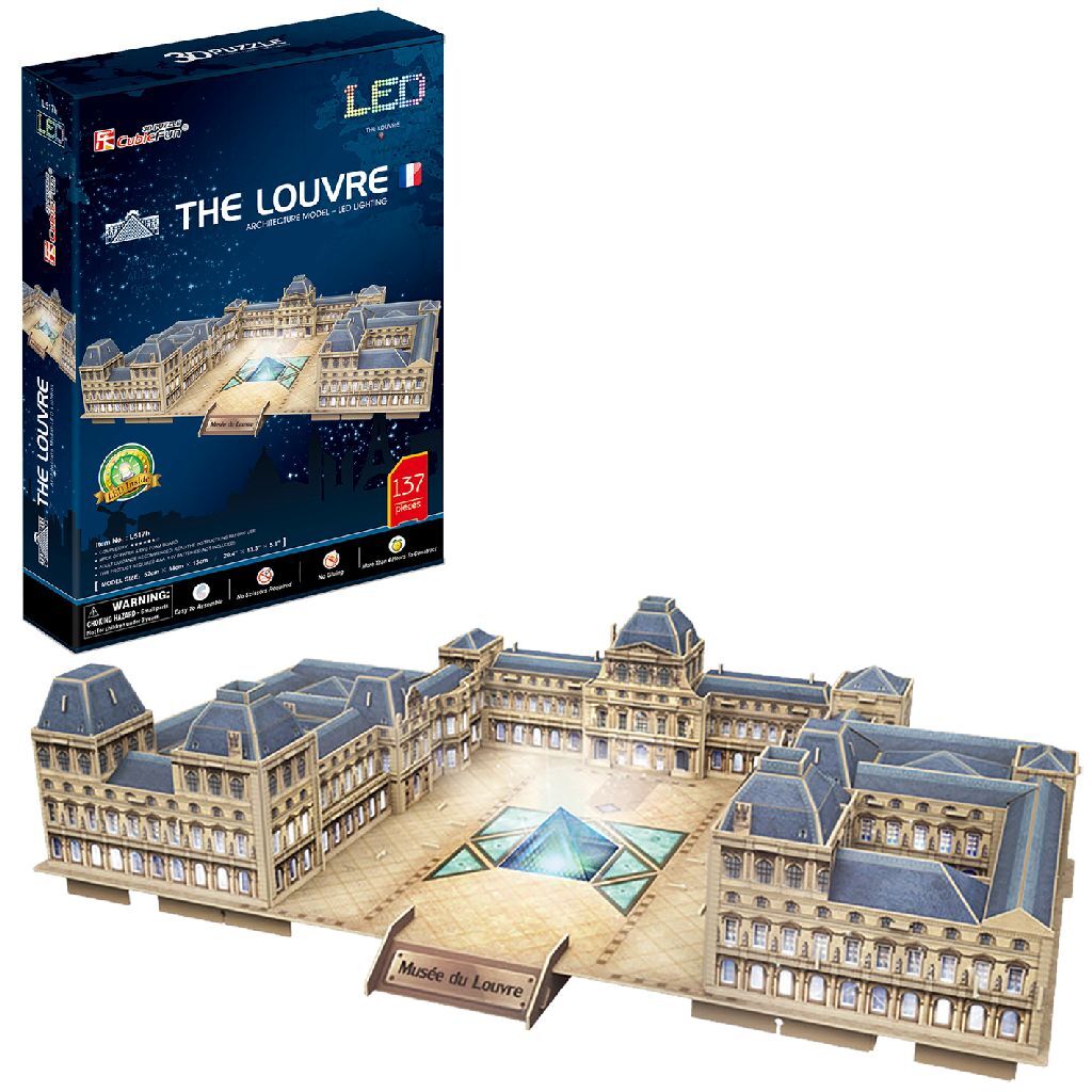 Kubieke leuke 3d puzzel de louvre met led-verlichting
