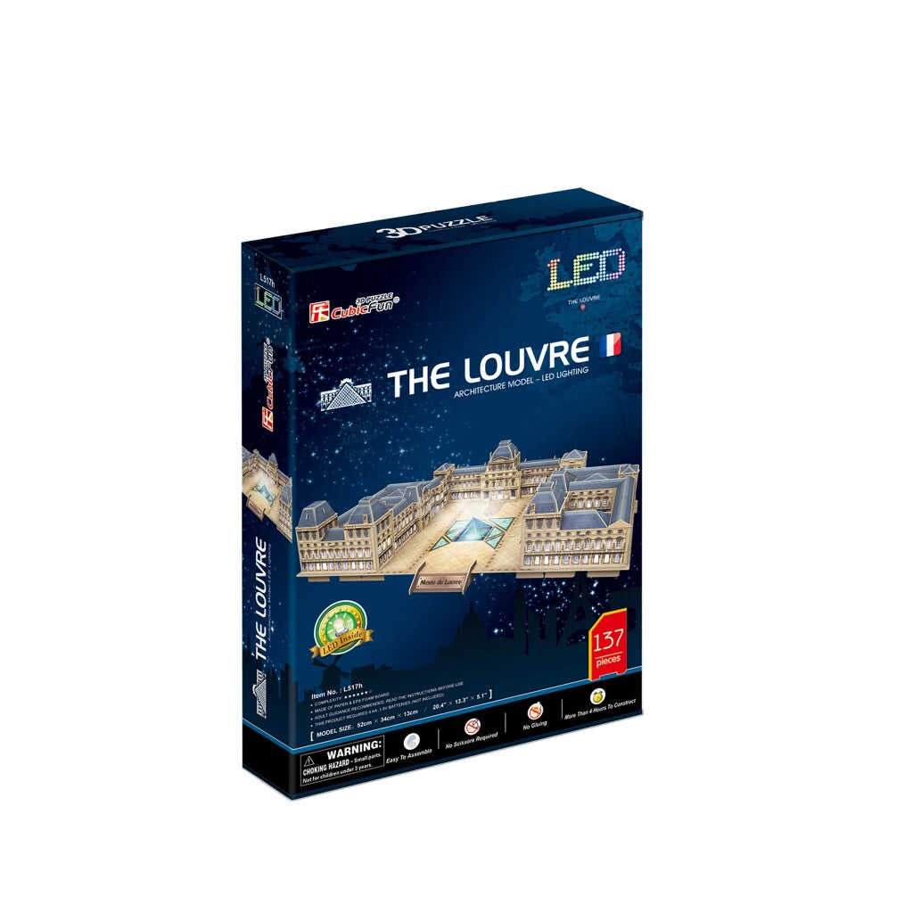Kubieke leuke 3d puzzel de louvre met led-verlichting