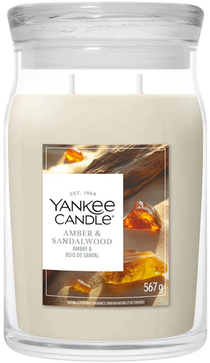 Yankee candle - amber sandalwood large jar geurkaars - 90 branduren - twee lonten