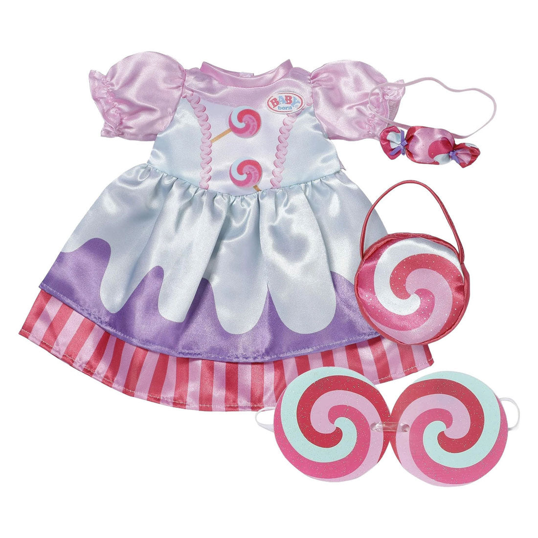 Baby born poppenoutfit kleurrijk snoepjurk 43cm poppenkleding.